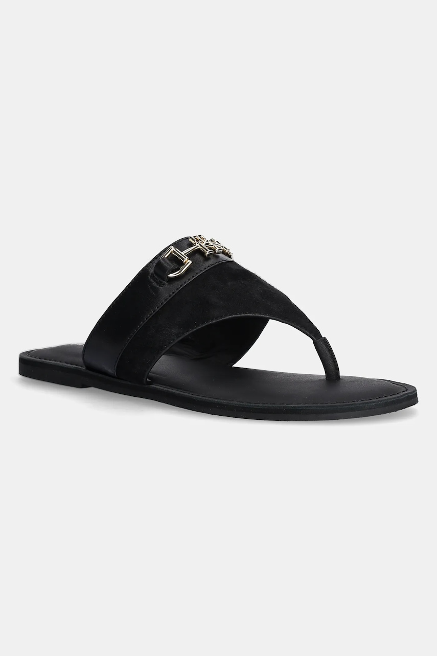Δερμάτινες σαγιονάρες Tommy Hilfiger MIXED LEATHER HORSEBIT THONG γυναικείες, χρώμα: μαύρο, FW0FW08506