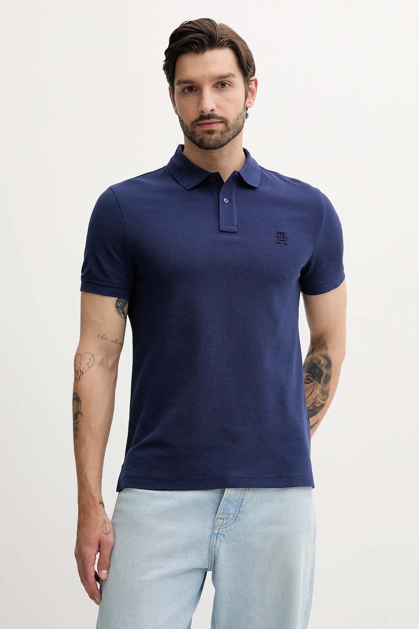 Βαμβακερό μπλουζάκι πόλο Tommy Hilfiger χρώμα: μαύρο, MW0MW33167