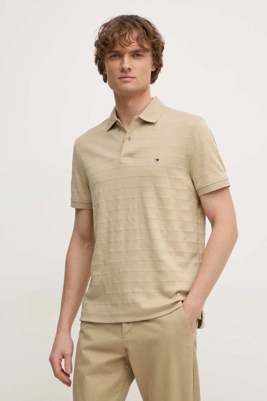 Βαμβακερό μπλουζάκι πόλο Tommy Hilfiger χρώμα: μπεζ, MW0MW37528