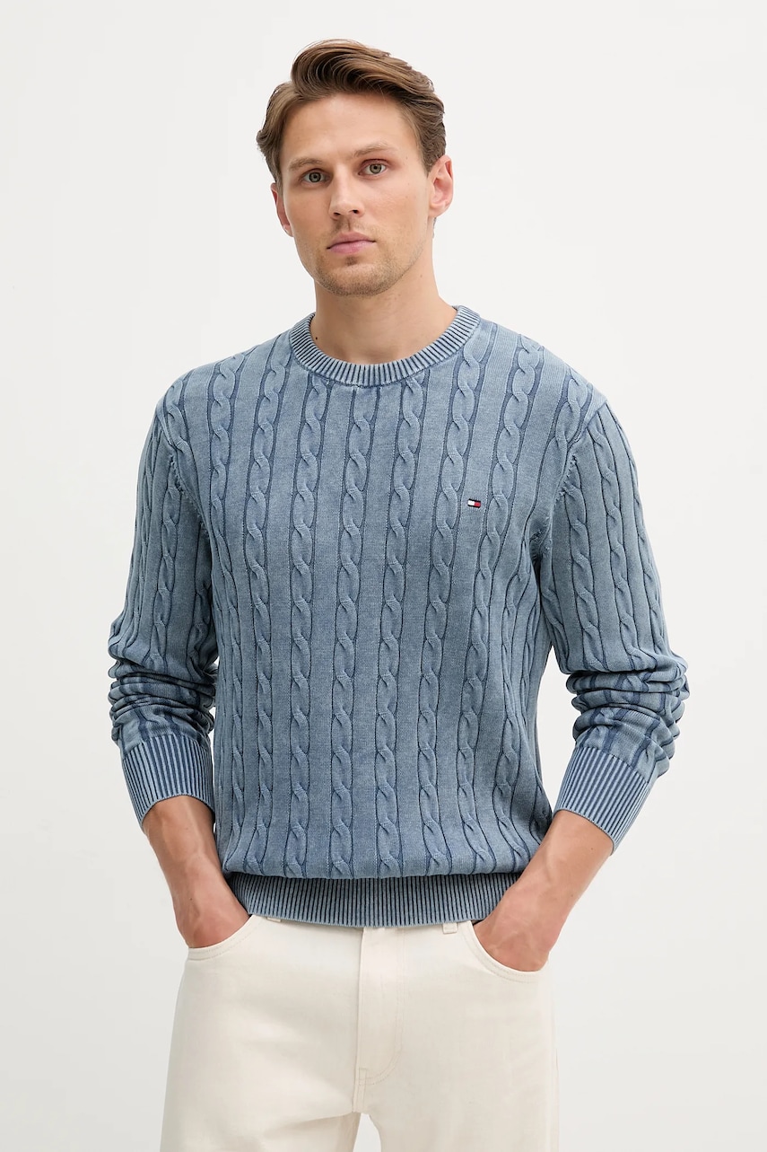 Βαμβακερό πουλόβερ Tommy Hilfiger ανδρικό, χρώμα: μπλε, MW0MW39524