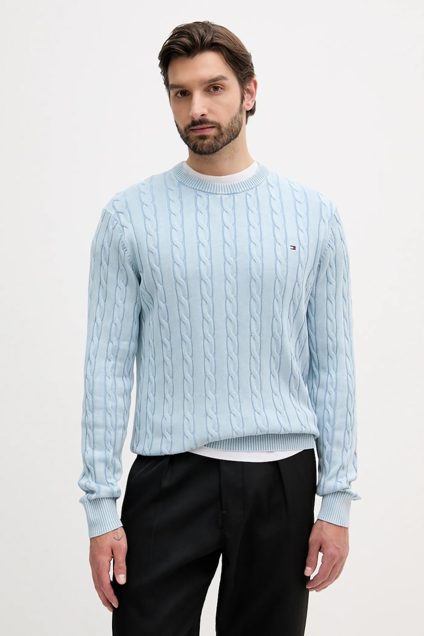 Βαμβακερό πουλόβερ Tommy Hilfiger ανδρικό, χρώμα: μπλε, MW0MW39524