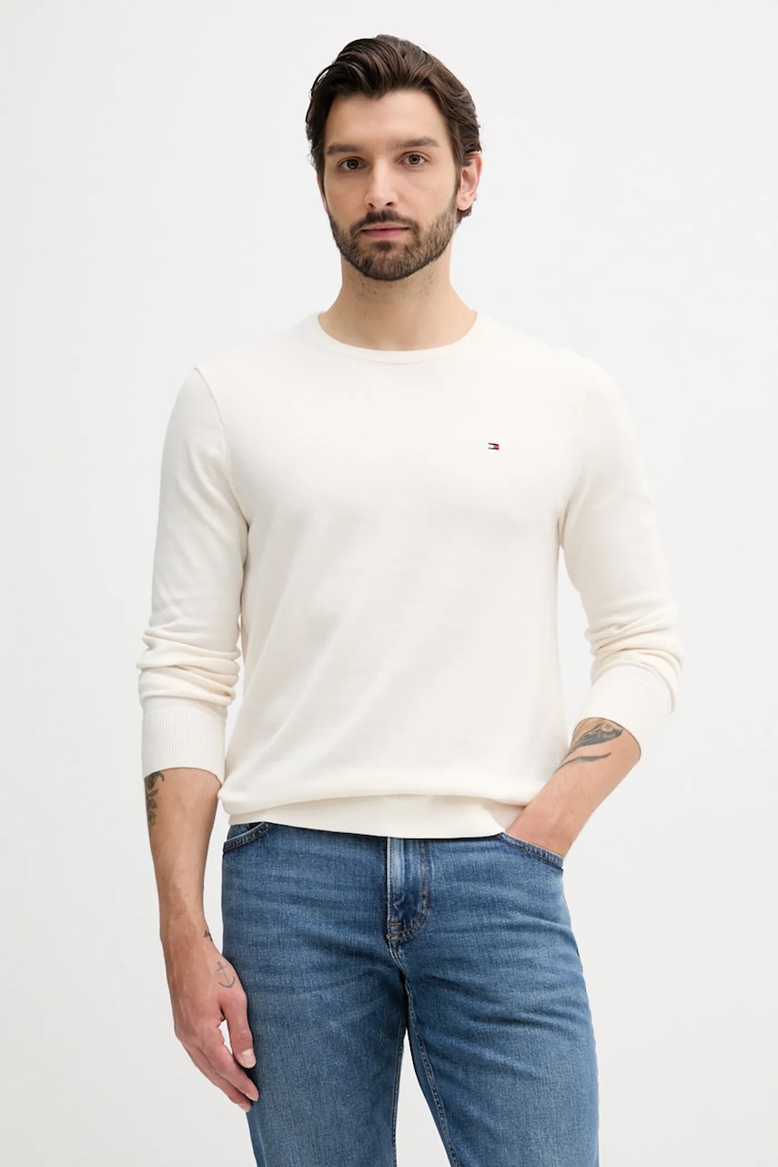 Βαμβακερό πουλόβερ Tommy Hilfiger ανδρικό, χρώμα: πορτοκαλί, MW0MW39999