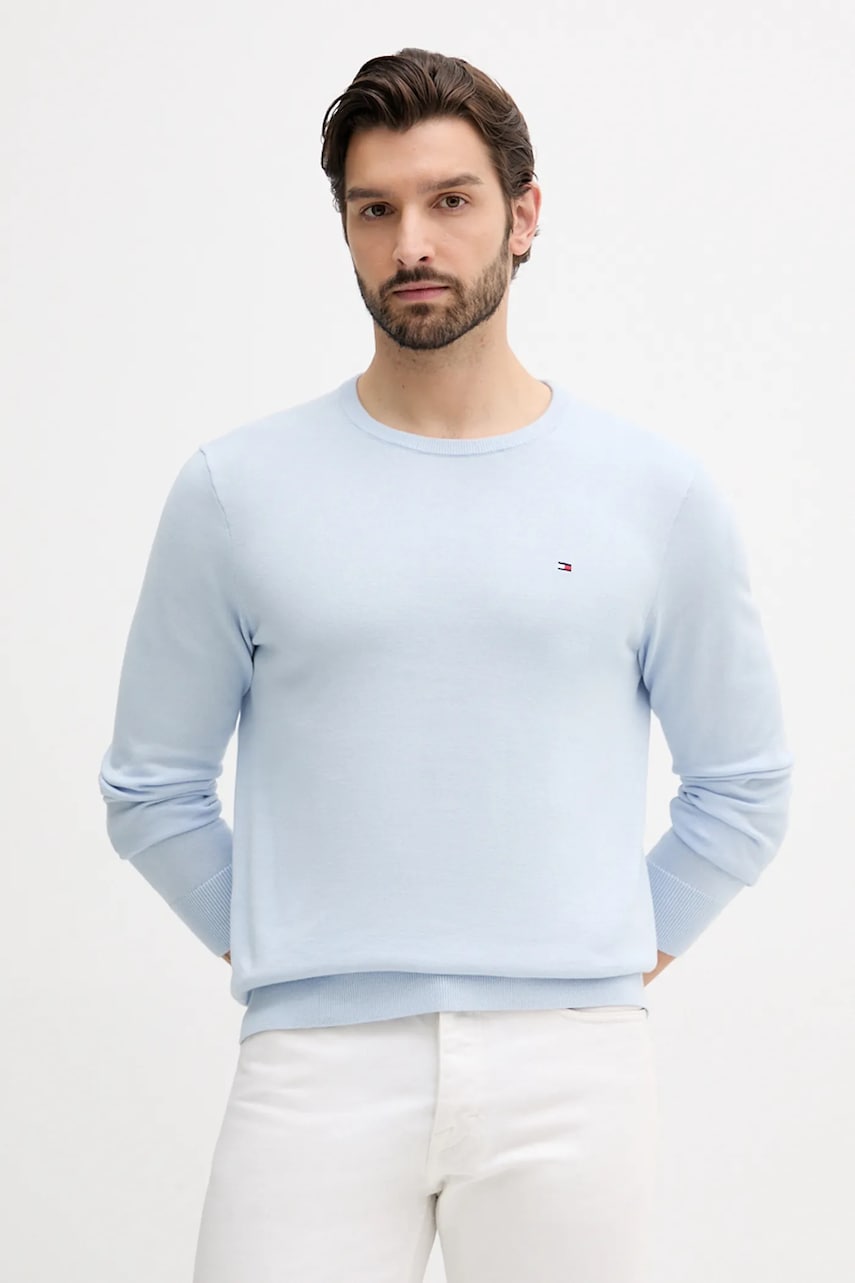 Βαμβακερό πουλόβερ Tommy Hilfiger ανδρικό, χρώμα: μπλε, MW0MW39999