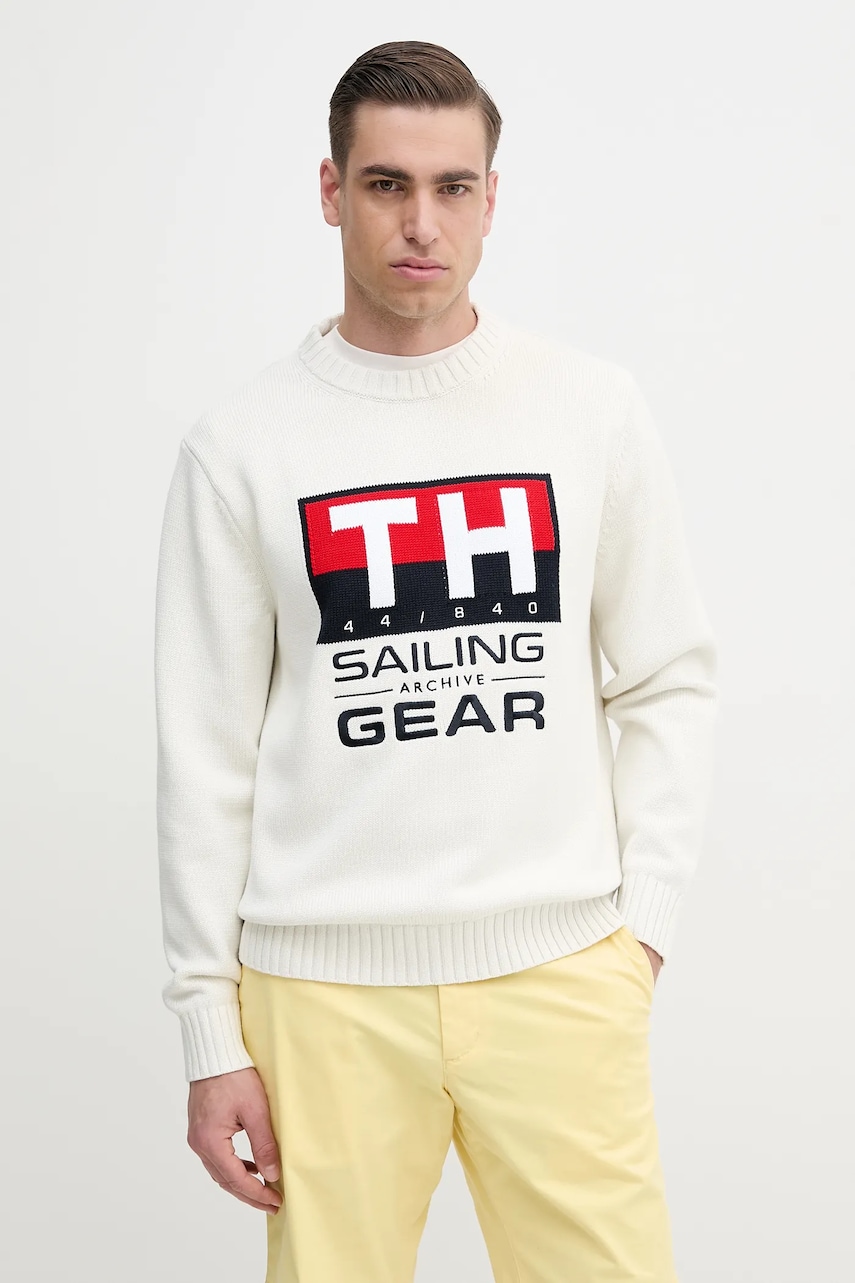 Βαμβακερό πουλόβερ Tommy Hilfiger SAILING ανδρικό, χρώμα: άσπρο, MN0MN00017