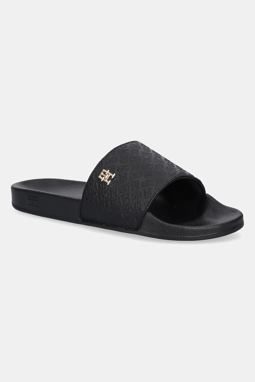Παντόφλες Tommy Hilfiger TH MONOGRAM POOLSIDE χρώμα: μαύρο, FW0FW08525