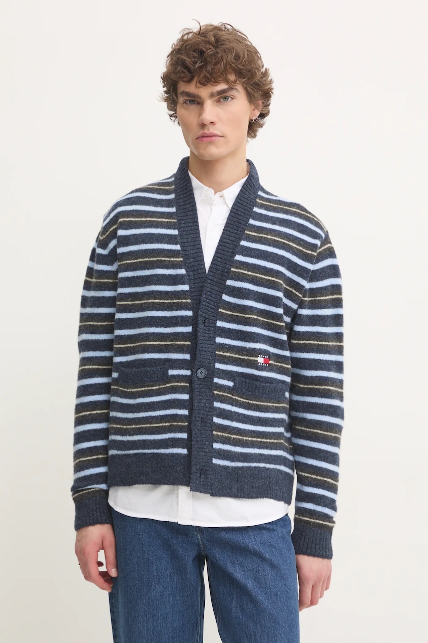 Ζακέτα από μίγμα μαλλιού Tommy Jeans χρώμα: ναυτικό μπλε, DM0DM20606