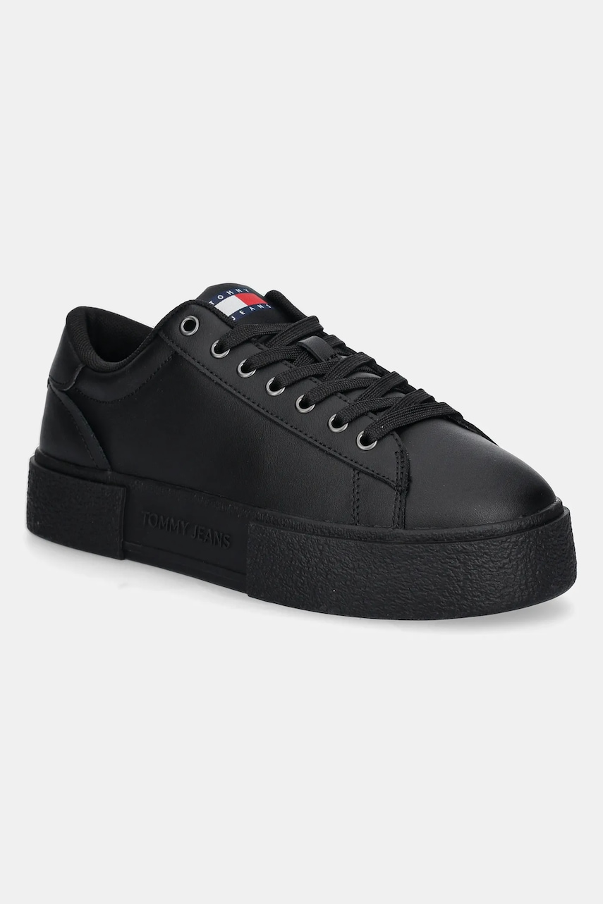 Δερμάτινα αθλητικά παπούτσια Tommy Jeans TJW FLATFORM SNEAKER χρώμα: μαύρο, EN0EN02698