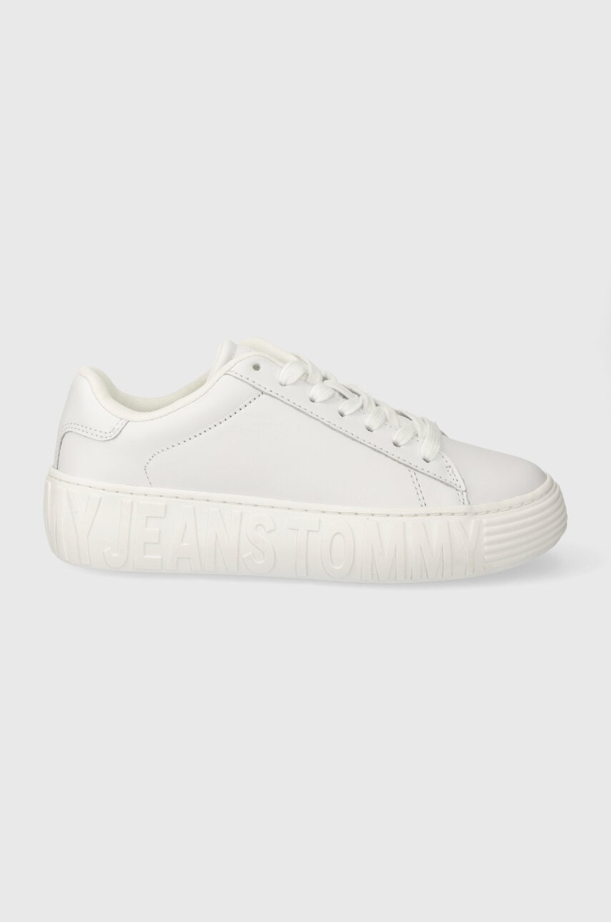 Δερμάτινα αθλητικά παπούτσια Tommy Jeans TJW LEATHER CUPSOLE ESS χρώμα: άσπρο, EN0EN02507
