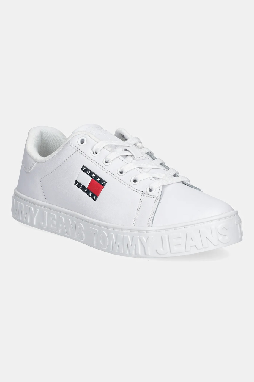 Δερμάτινα αθλητικά παπούτσια Tommy Jeans TJW LOGO SNEAKER ESS χρώμα: άσπρο, EN0EN02703