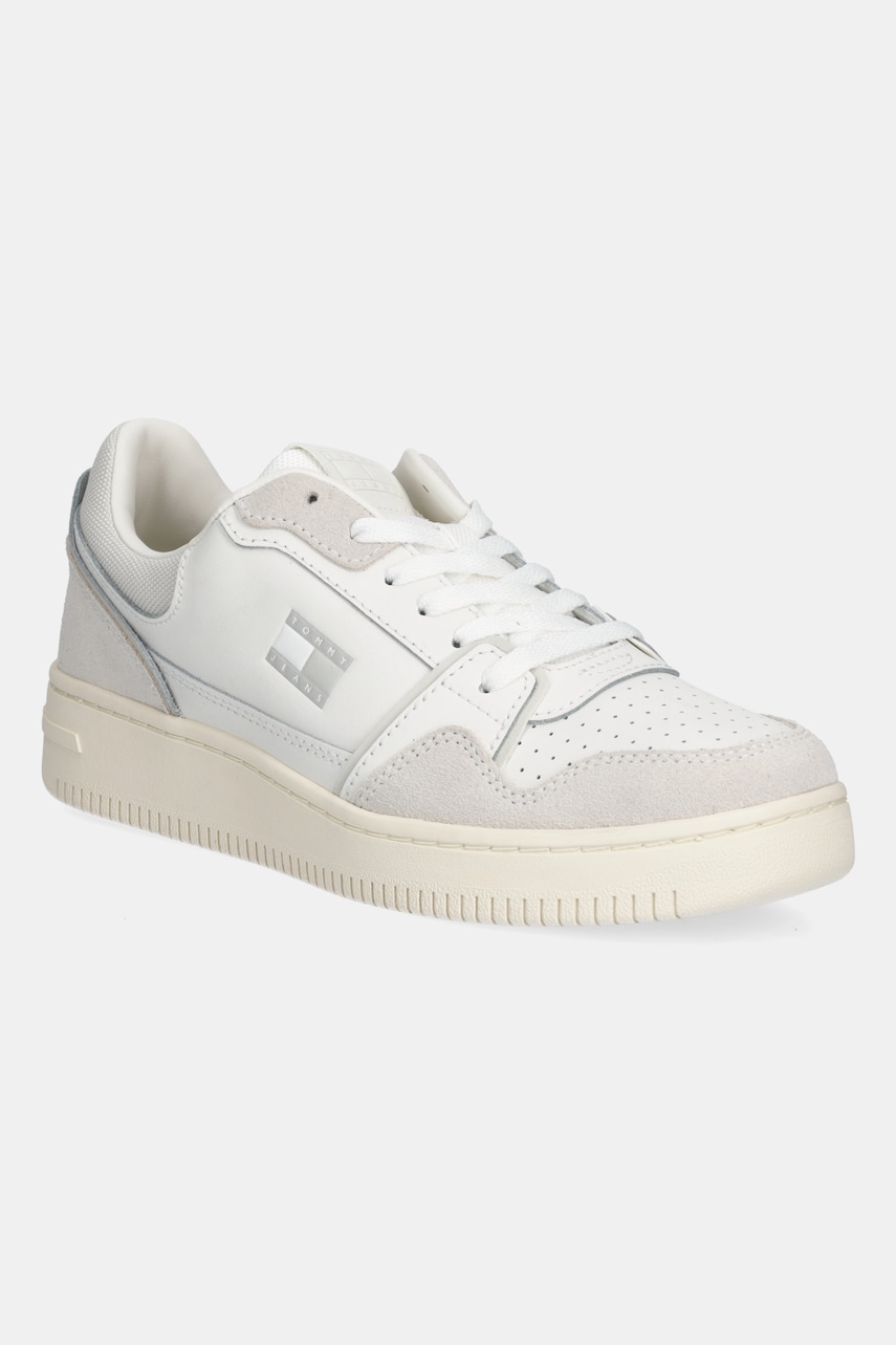 Δερμάτινα αθλητικά παπούτσια Tommy Jeans TJW RETRO BASKET SNEAKER χρώμα: άσπρο, EN0EN02818
