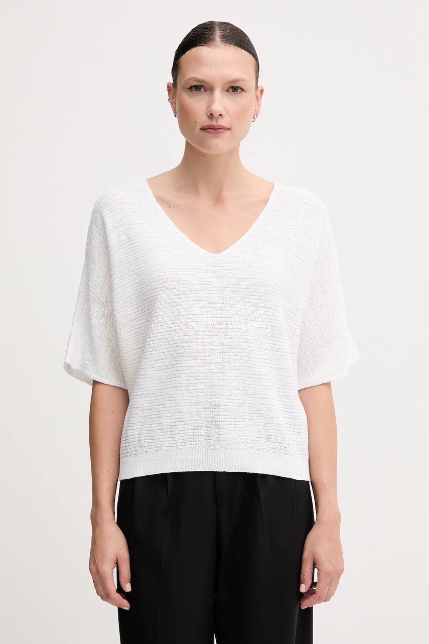 Πουλόβερ από λινό μείγμα United Colors of Benetton χρώμα: μπεζ, 115GD10CS