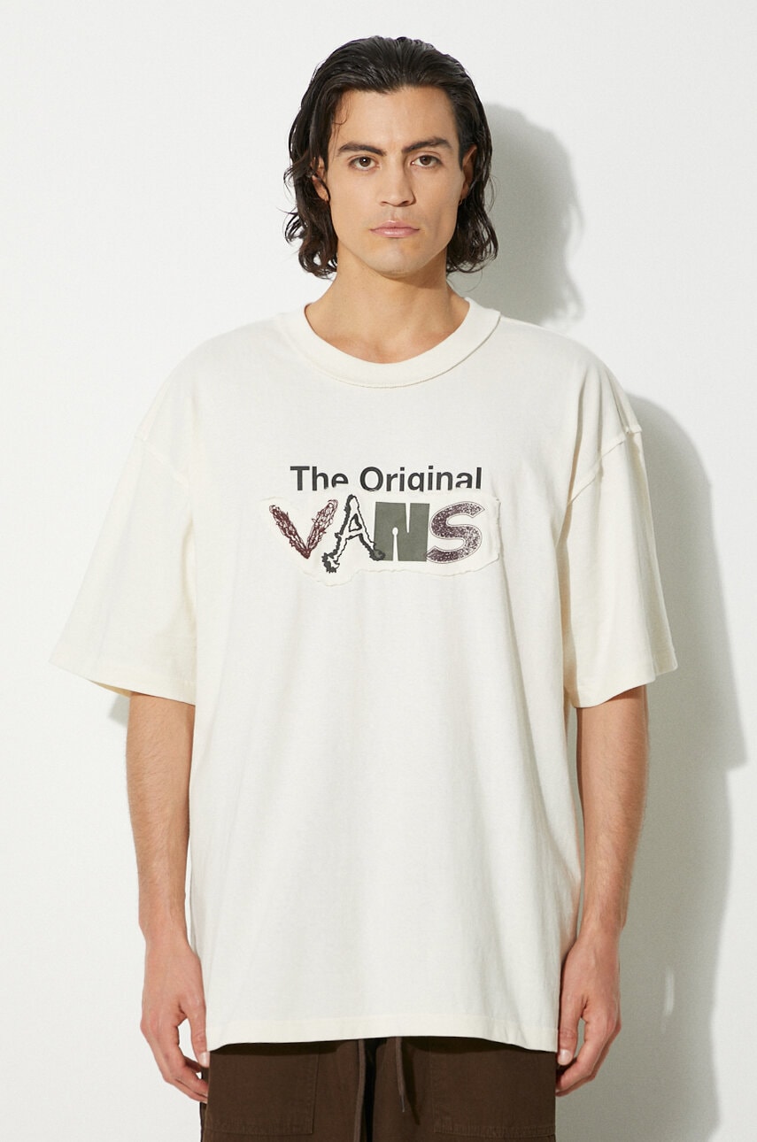 Βαμβακερό μπλουζάκι Vans Premium Classics LX Vans Clash ανδρικό, χρώμα: μπεζ, VN000HQ73KS1