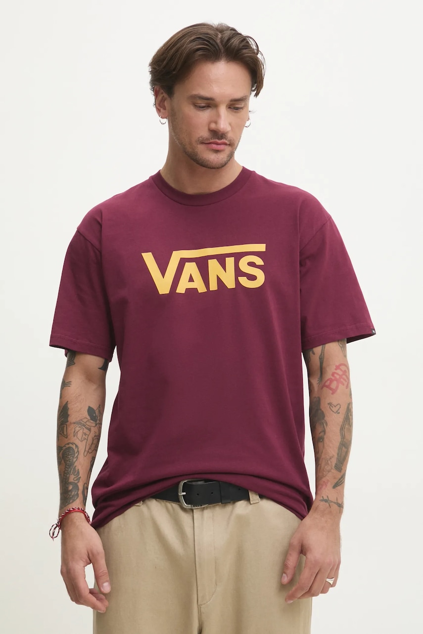 Βαμβακερό μπλουζάκι Vans ανδρικό, χρώμα: μπορντό, VN000GGGEAY1
