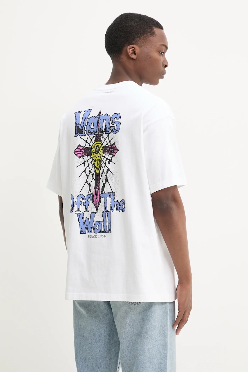 Βαμβακερό μπλουζάκι Vans ανδρικό, χρώμα: άσπρο, VN000NWNWHT1