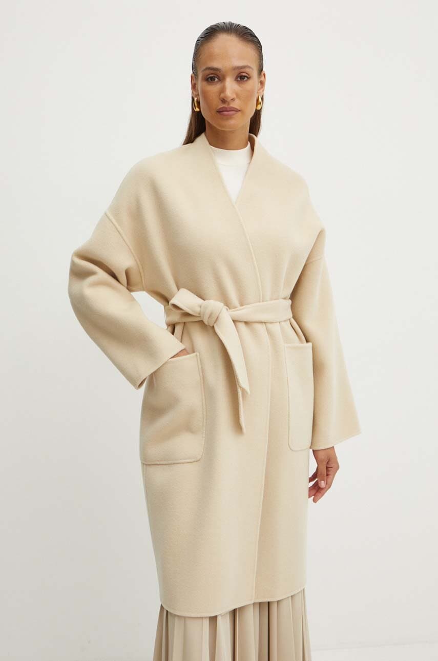 Μάλλινο παλτό Weekend Max Mara χρώμα: μπεζ, 2425016011600