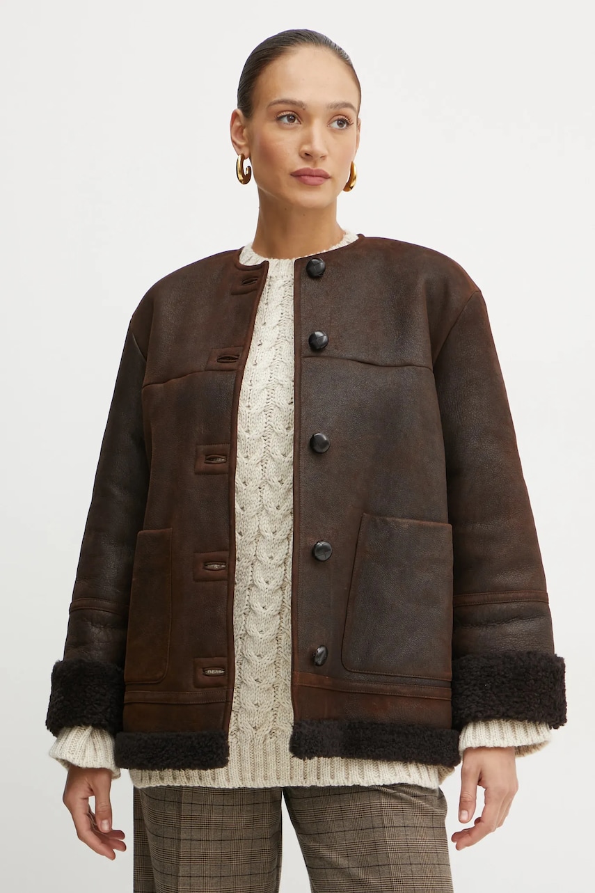 Δερμάτινο μπουφάν Weekend Max Mara χρώμα: καφέ, 2425416013600