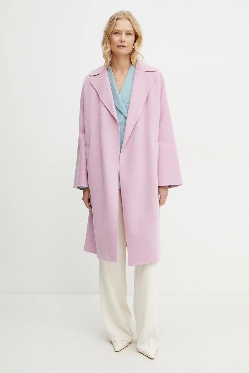 Μάλλινο παλτό Weekend Max Mara γυναικείο, χρώμα: ροζ, 2515011011600