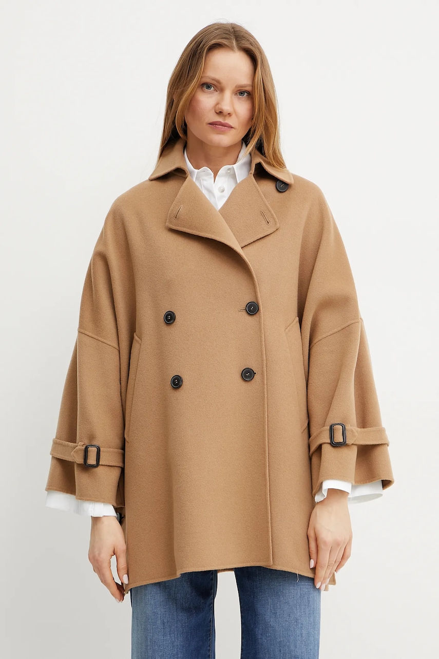 Μάλλινο παλτό Weekend Max Mara χρώμα: καφέ, 2515081011600