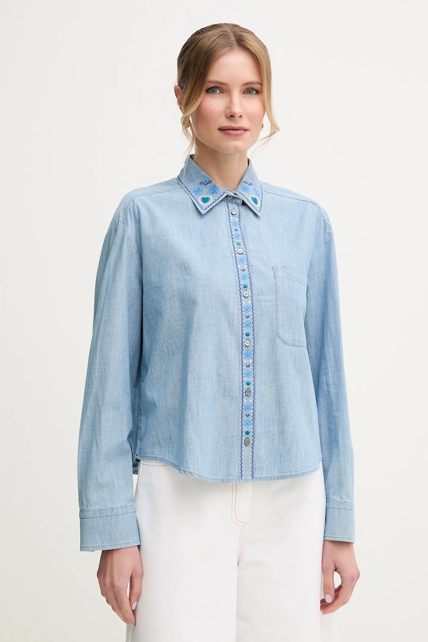 Βαμβακερό πουκάμισο Weekend Max Mara χρώμα: μπλε, 2515111141600