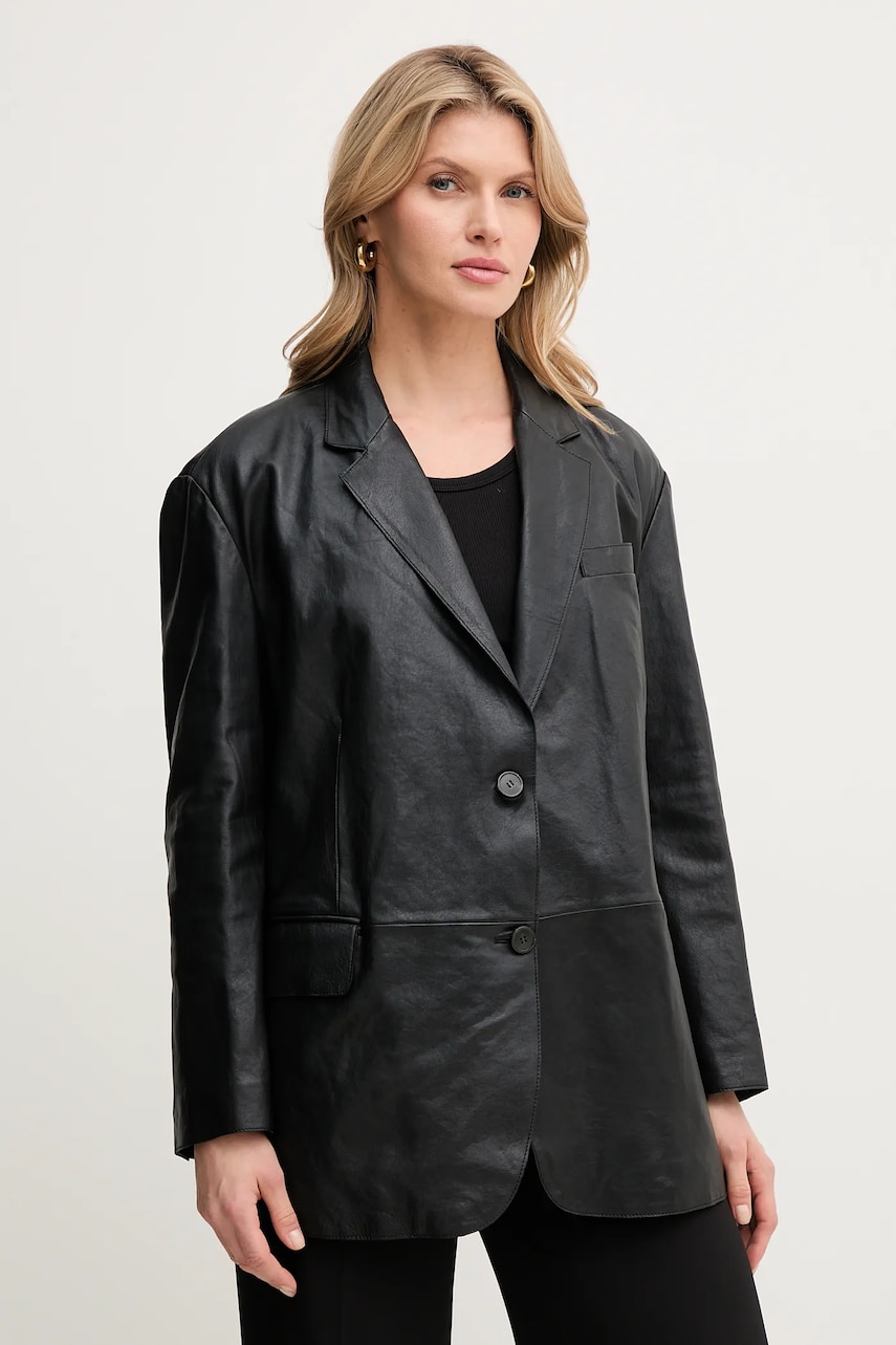 Δερμάτινο μπουφάν Weekend Max Mara χρώμα: μαύρο, 2515441031600