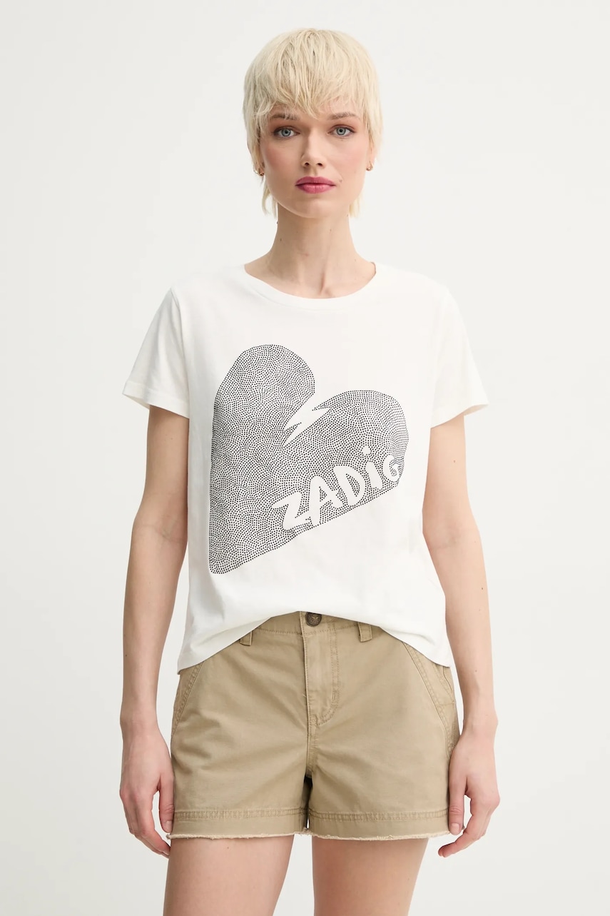 Βαμβακερό μπλουζάκι ZADIG&VOLTAIRE γυναικείο, χρώμα: μπεζ, JWTS02782