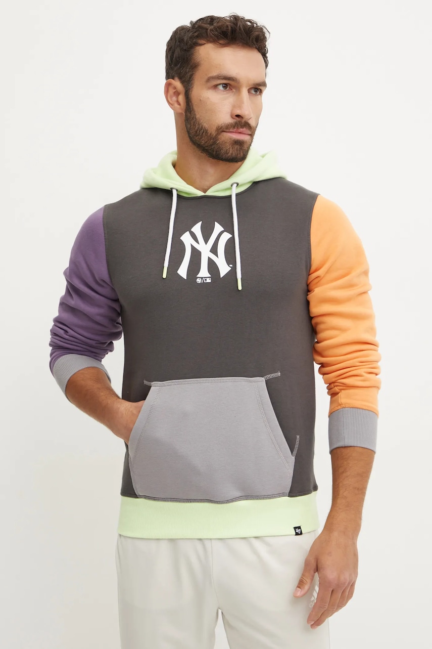 Μπλούζα 47 brand MLB New York Yankees χρώμα: γκρι, με κουκούλα, BB017PMKDZZ634960GH