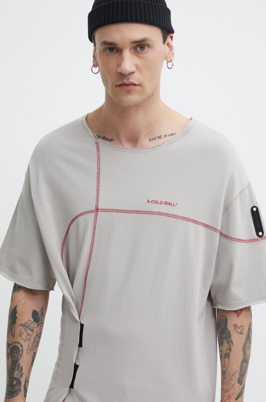 Βαμβακερό μπλουζάκι A-COLD-WALL* Intersect T-Shirt ανδρικό, χρώμα: μπεζ, ACWMTS179