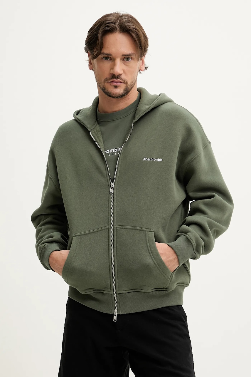 Μπλούζα Abercrombie & Fitch χρώμα: πράσινο, με κουκούλα, KI175-5120