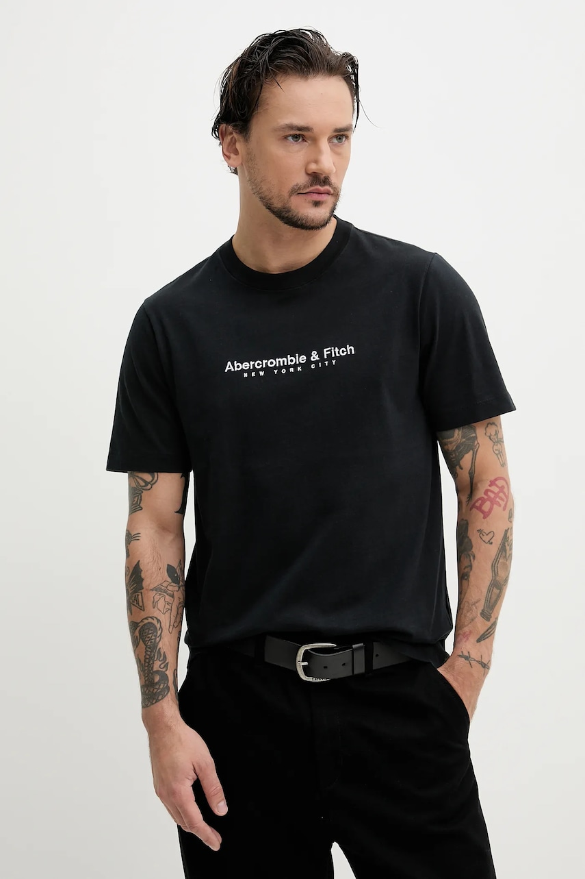 Βαμβακερό μπλουζάκι Abercrombie & Fitch ανδρικό, χρώμα: μαύρο, KI175-5130