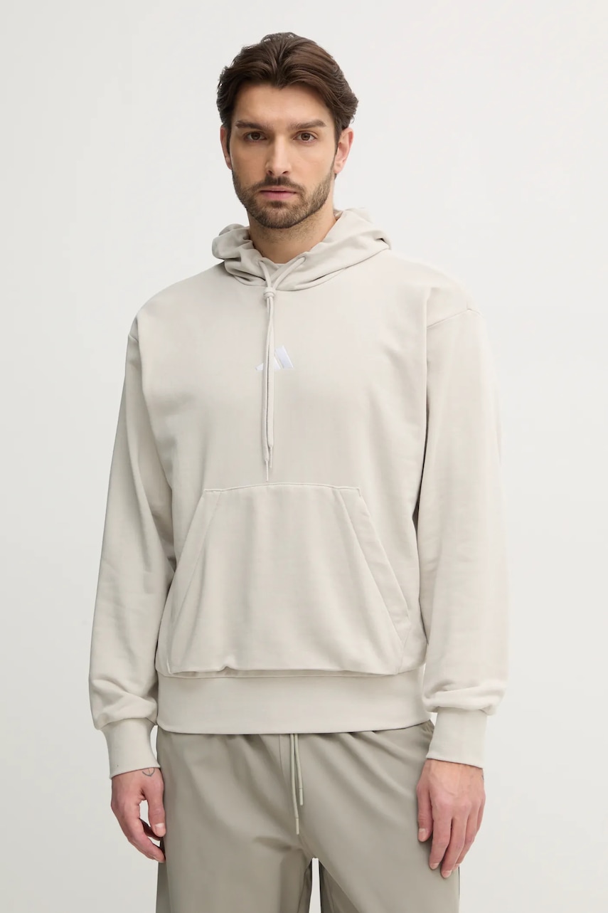 Μπλούζα adidas Feelcozy χρώμα: μπεζ, με κουκούλα, IN6085