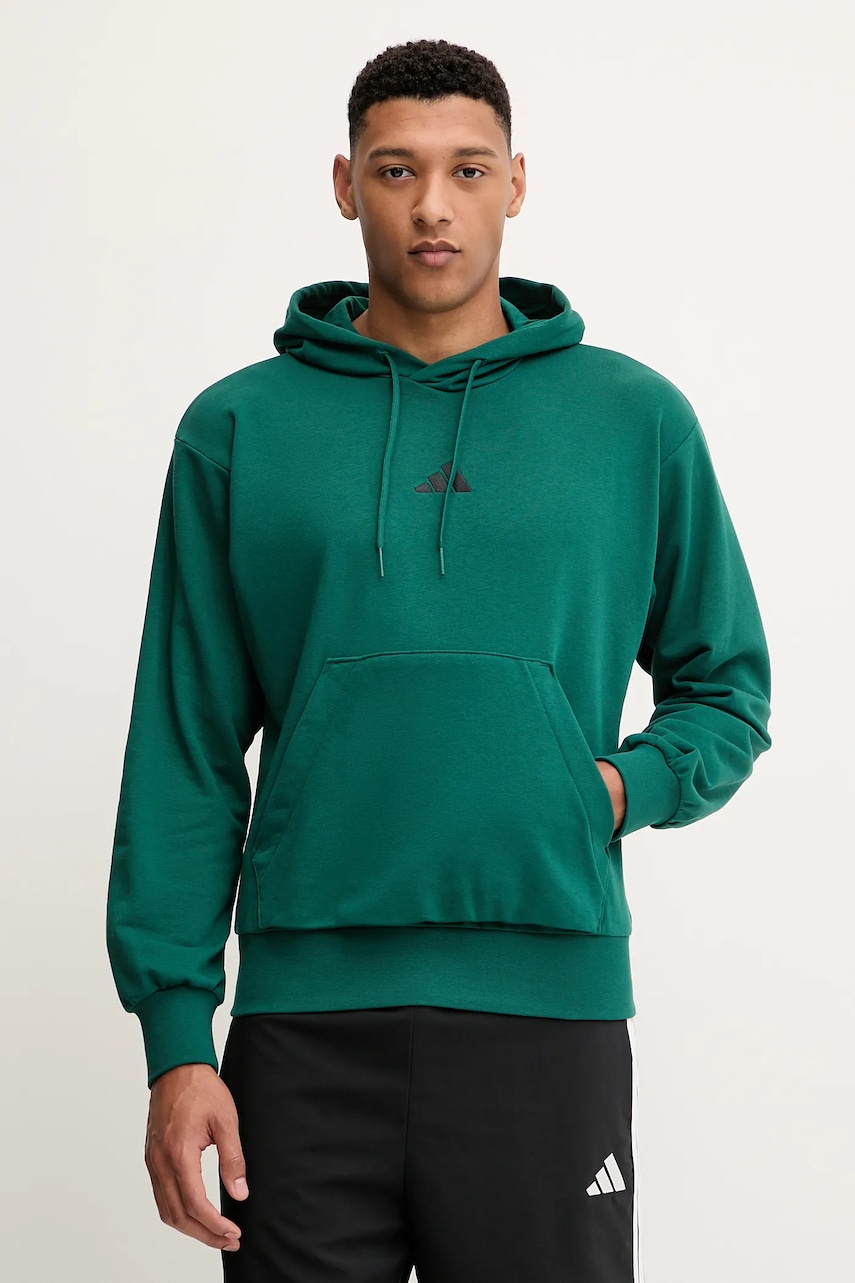 Μπλούζα adidas Feelcozy χρώμα: πράσινο, με κουκούλα, JE3841