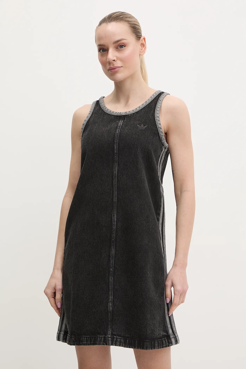 Φόρεμα τζιν adidas Originals DENIM 3S DRESS χρώμα: μαύρο, JD3108