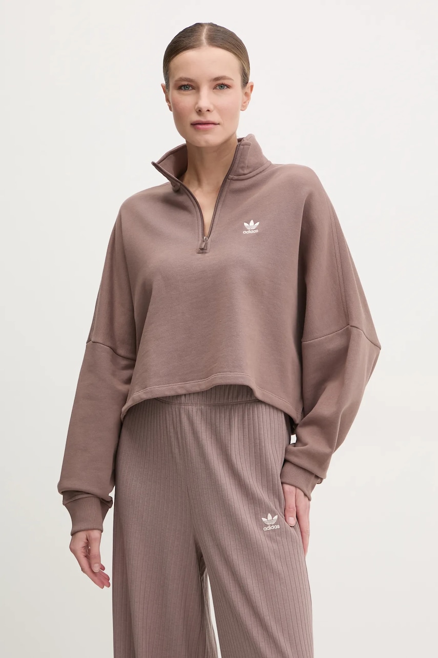 Βαμβακερή μπλούζα adidas Originals Essential γυναικεία, χρώμα: καφέ, JD0922