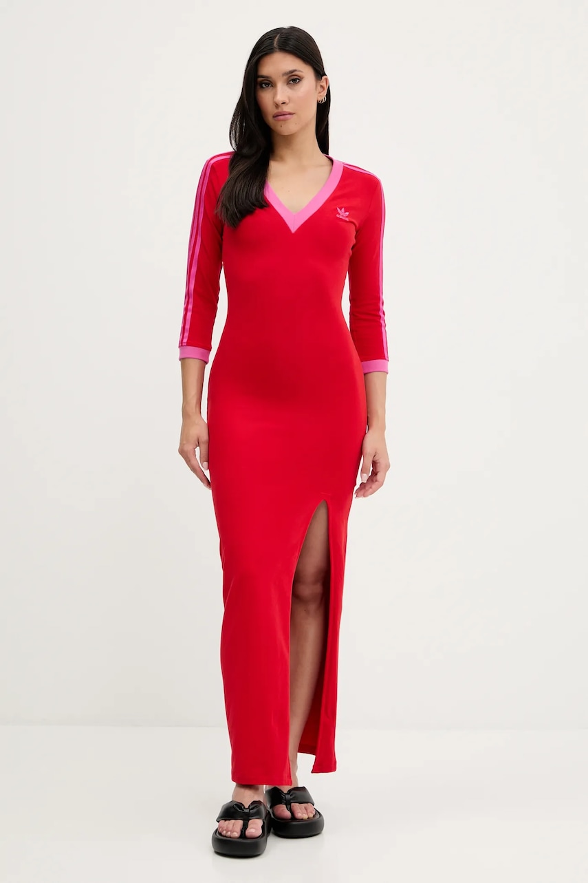 Φόρεμα adidas Originals Maxi Dress V χρώμα: κόκκινο, JW3668