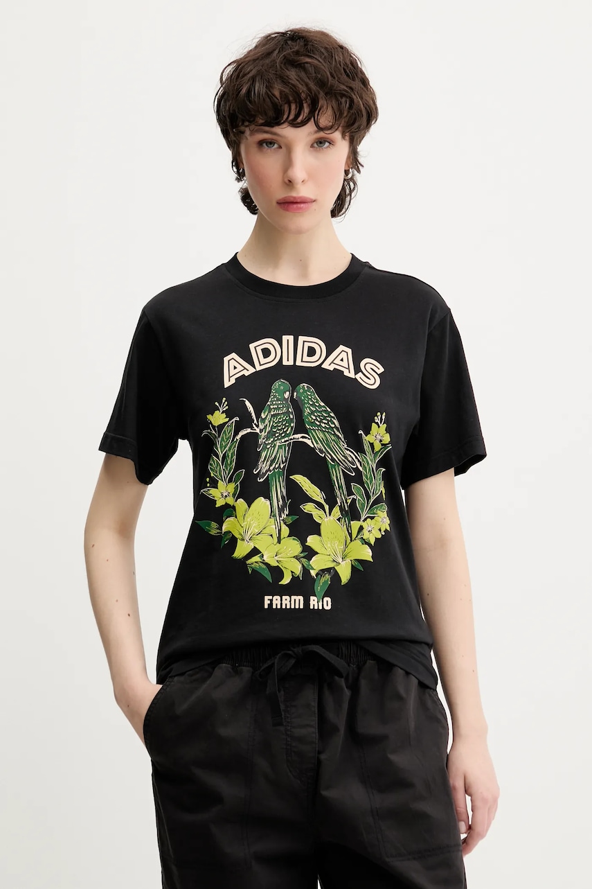 Βαμβακερό μπλουζάκι adidas x Farm Rio χρώμα: μαύρο, JV8609