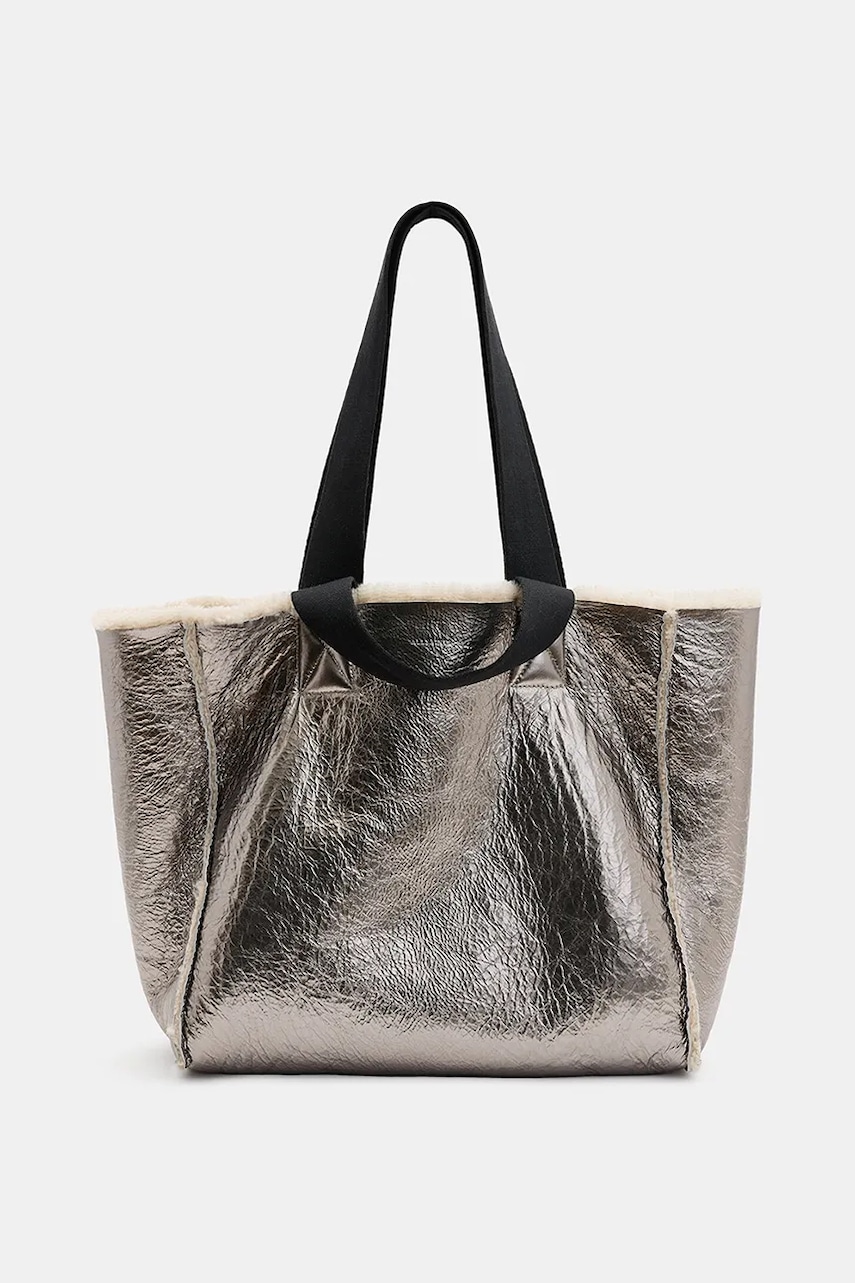 Δερμάτινη τσάντα διπλής όψης AllSaints IZZY SHEARLING χρώμα: καφέ, W056XB