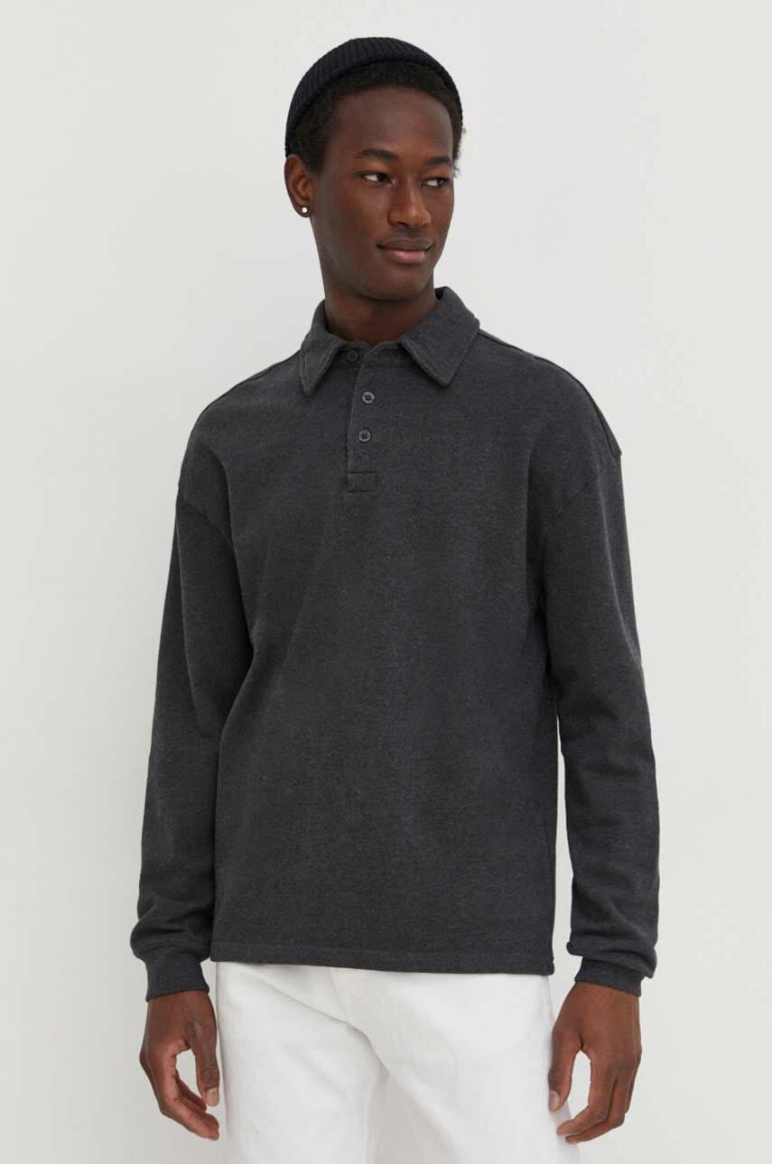Βαμβακερή μπλούζα με μακριά μανίκια American VintageSWEAT ML COL POLO χρώμα: γκρι MHOD03AE24