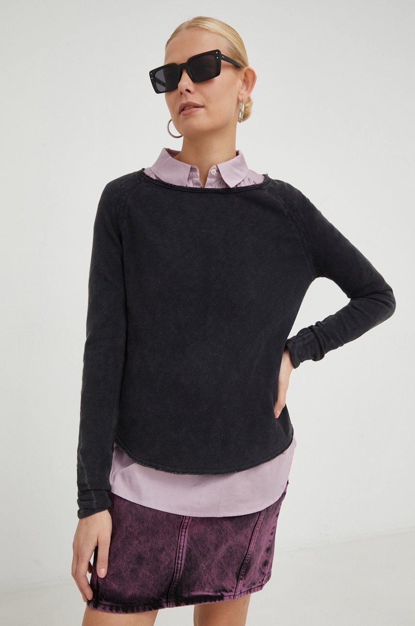 Βαμβακερή μπλούζα με μακριά μανίκια American VintageT-SHIRT ML COL BATEAU χρώμα: μαύρο SON31G