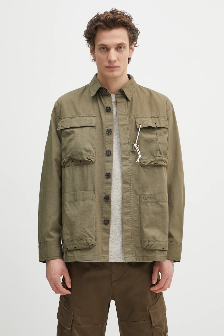 Βαμβακερό πουκάμισο Barbour Barbour Westmorland Ripstop Overshirt ανδρικό, χρώμα: πράσινο, MOS0420