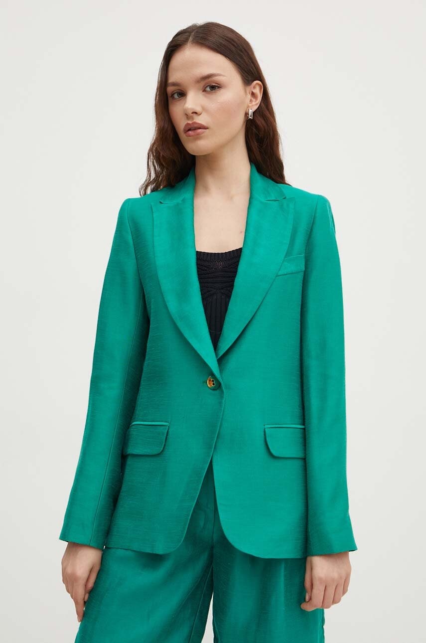 Blazer με μείγμα λινών La Petite Française VOYANTE χρώμα: πράσινο