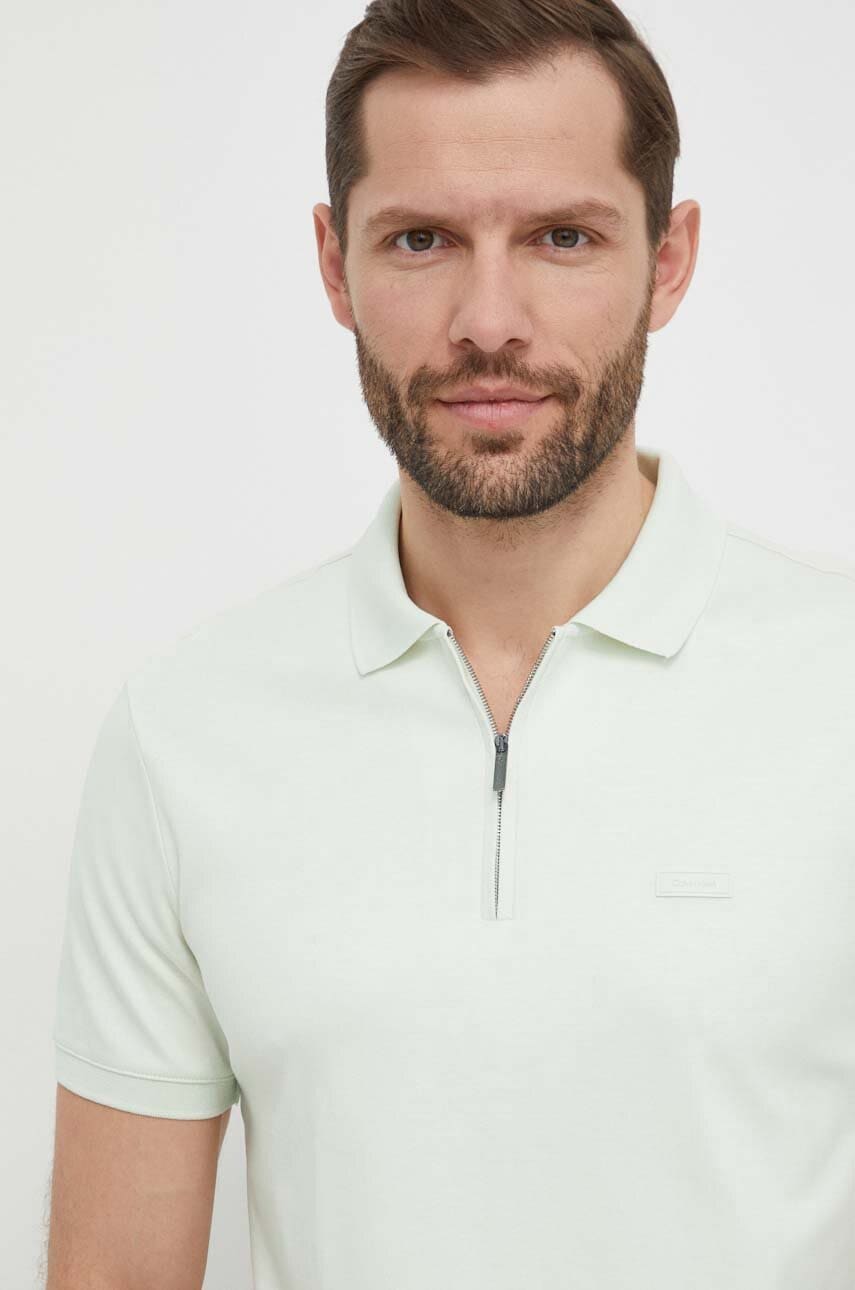 Βαμβακερό μπλουζάκι πόλο Calvin Klein χρώμα: μπεζ