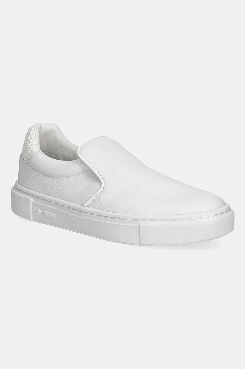 Δερμάτινα ελαφριά παπούτσια Calvin Klein CUPSOLE SLIP ON - WOVEN LTH χρώμα: άσπρο, HW0HW02297