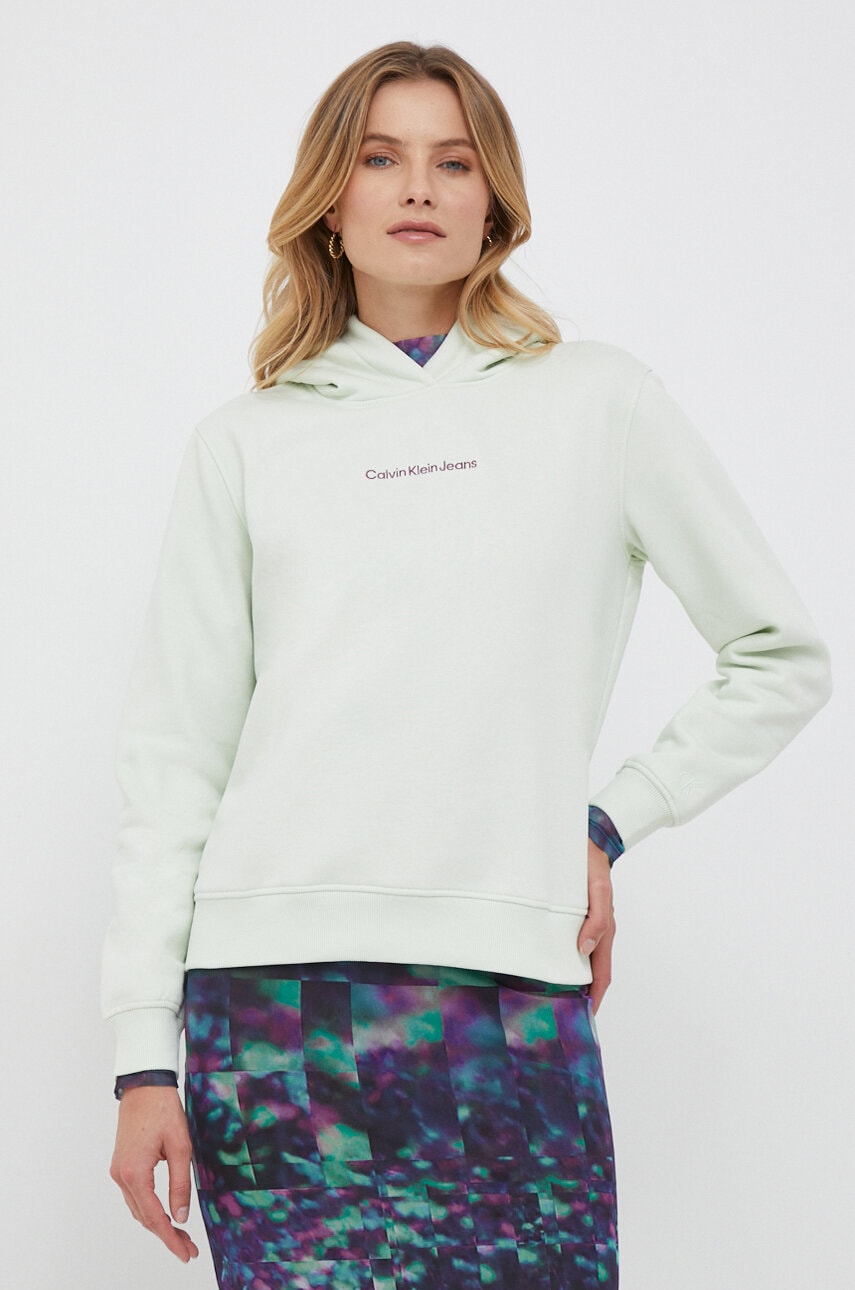 Μπλούζα Calvin Klein Jeans χρώμα: πράσινο, με κουκούλα