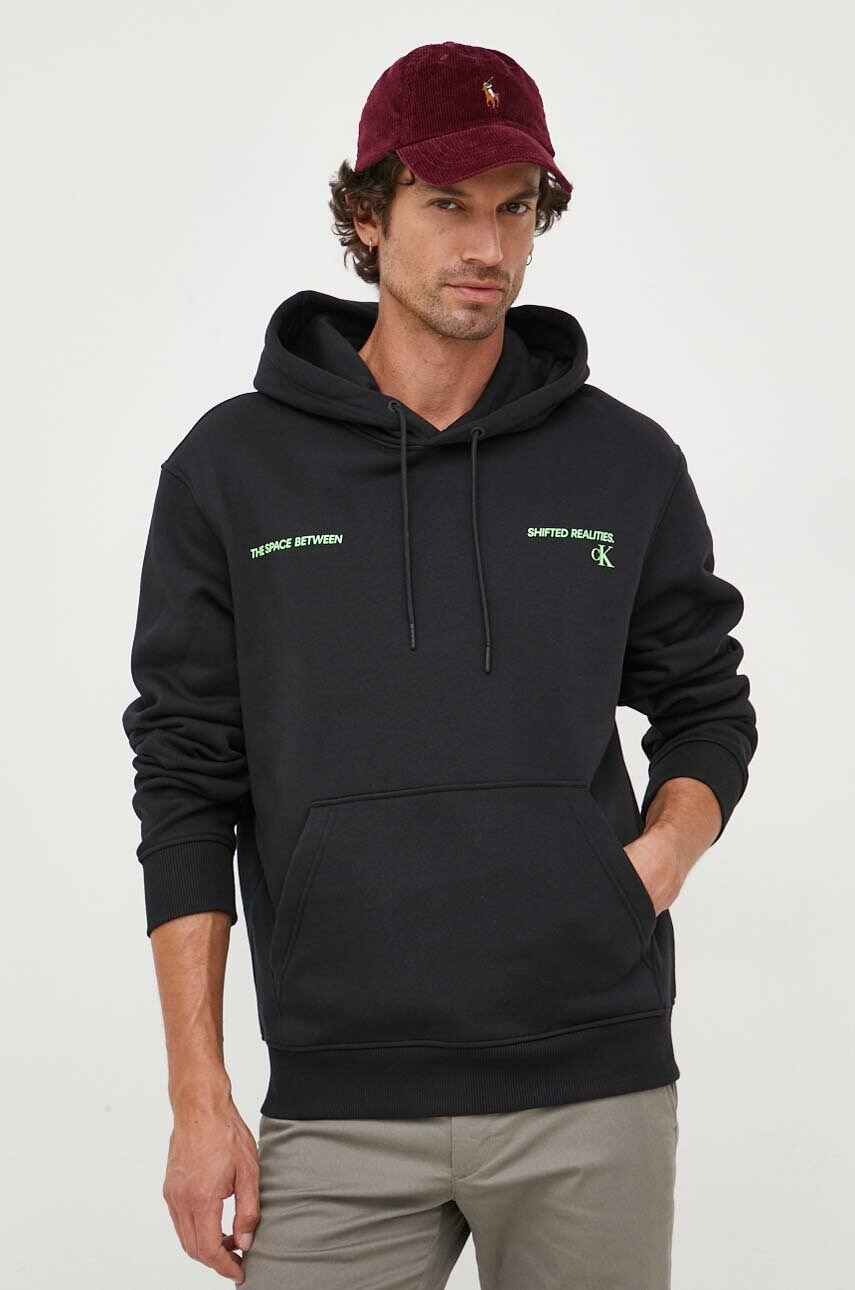 Μπλούζα Calvin Klein Jeans χρώμα: μαύρο, με κουκούλα