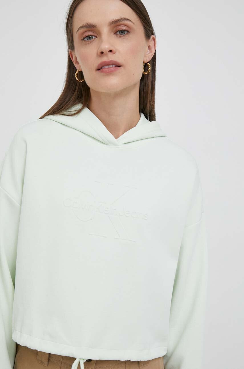 Μπλούζα Calvin Klein Jeans χρώμα: πράσινο, με κουκούλα