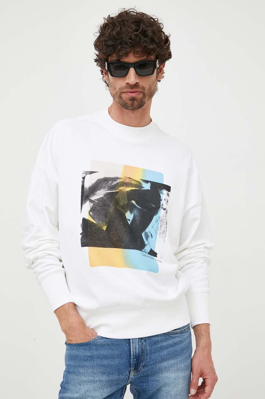 Βαμβακερή μπλούζα Calvin Klein Jeans χρώμα: άσπρο