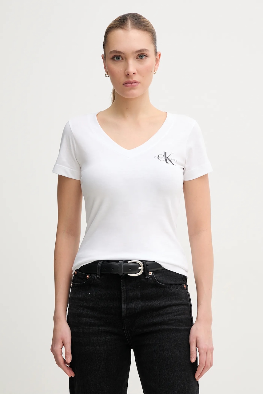 Βαμβακερό μπλουζάκι Calvin Klein Jeans 2-pack γυναικείο, χρώμα: άσπρο, J20J223447