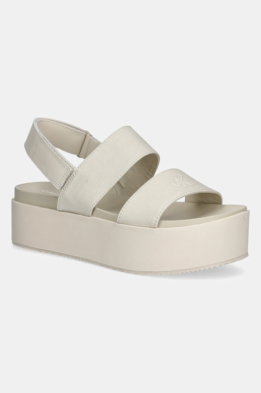 Σανδάλια Calvin Klein Jeans FLATFORM SANDAL SLING IN χρώμα: μπεζ, YW0YW01788