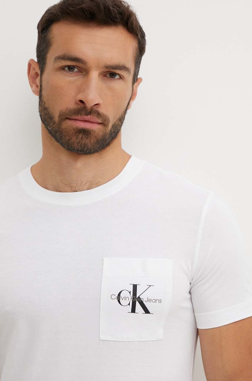 Βαμβακερό μπλουζάκι Calvin Klein Jeans ανδρικό, χρώμα: άσπρο, J30J320936
