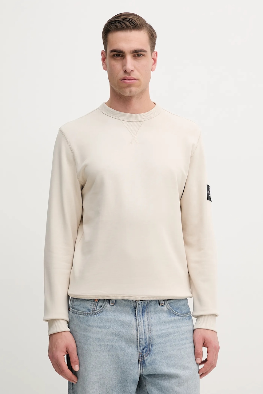 Βαμβακερή μπλούζα Calvin Klein Jeans χρώμα: μπεζ, J30J323426